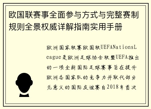 欧国联赛事全面参与方式与完整赛制规则全景权威详解指南实用手册