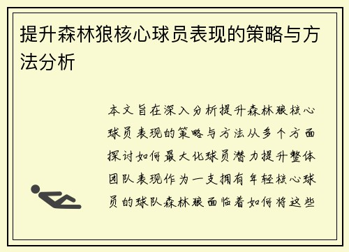 提升森林狼核心球员表现的策略与方法分析
