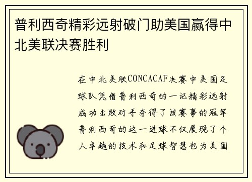 普利西奇精彩远射破门助美国赢得中北美联决赛胜利